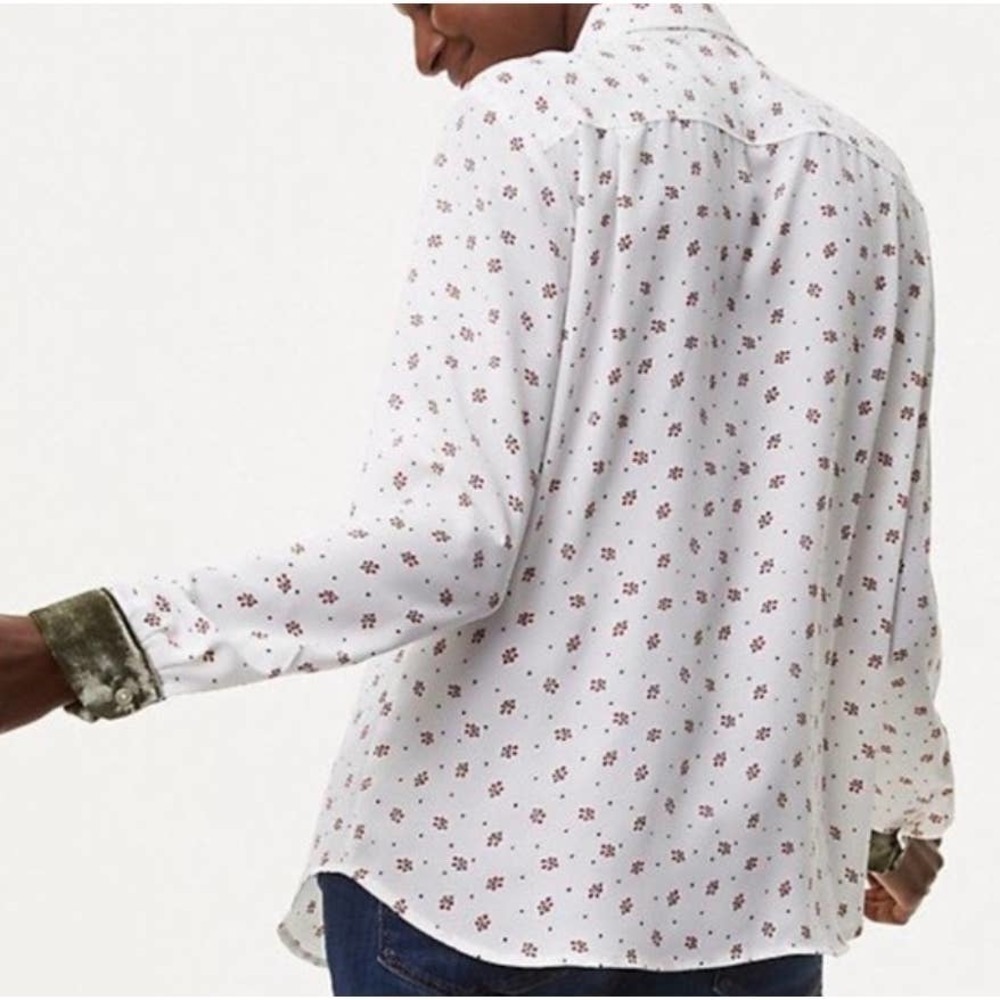 Ann Taylor LOFT Button Up White Pattern Blouse Extra Small - Picture 5 of 5